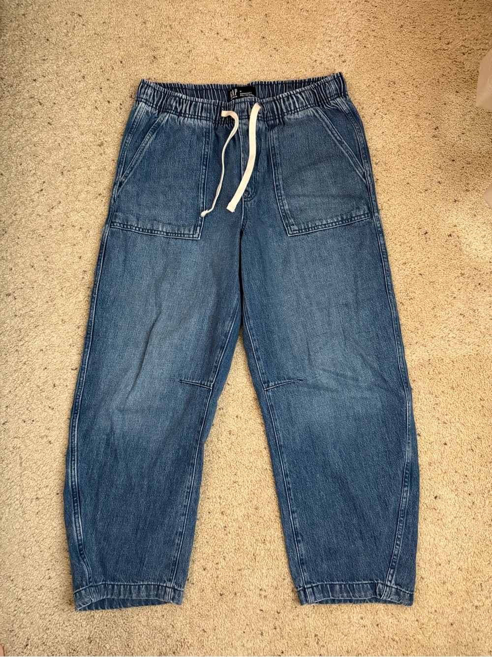 GAP Super Soft Denim-Style Pull-On Joggers in Medium Blue with Cream Drawstring